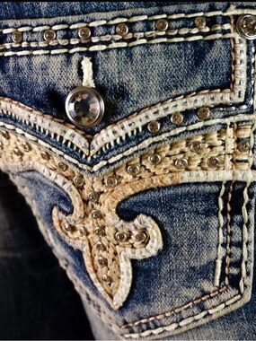 Rock Revival Women's Straight Leg Jeans - Blue with Tan Embroidery